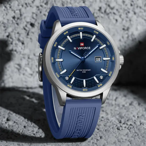 Naviforce NF9248T Waterproof Comfortable Silicone Strap Quartz Sports Men's Watch – Dial Color: Blue, Strap Color: Blue – View 2