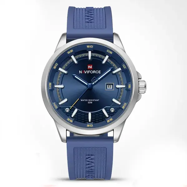 Naviforce NF9248T Waterproof Comfortable Silicone Strap Quartz Sports Men's Watch – Dial Color: Blue, Strap Color: Blue – View 1