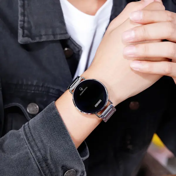 SKMEI 1550 Digital LED Touch Screen Stainless Steel Men's Watch – Dial Color: Blue, Strap Color: Silver – View 2