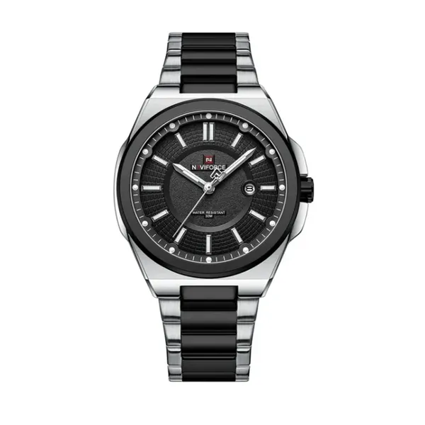 Naviforce 9212 Authentic Stainless Steel Analog Men's Watch – Dial Color: Black, Strap Color: Black – View 1