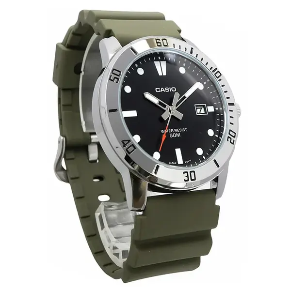 CASIO MTP-VD01-5EVUDF Enticer Stainless Steel Case Luminescent Men's Sports Analog Watch – Dial Color: Black, Strap Color: Green  – View 4