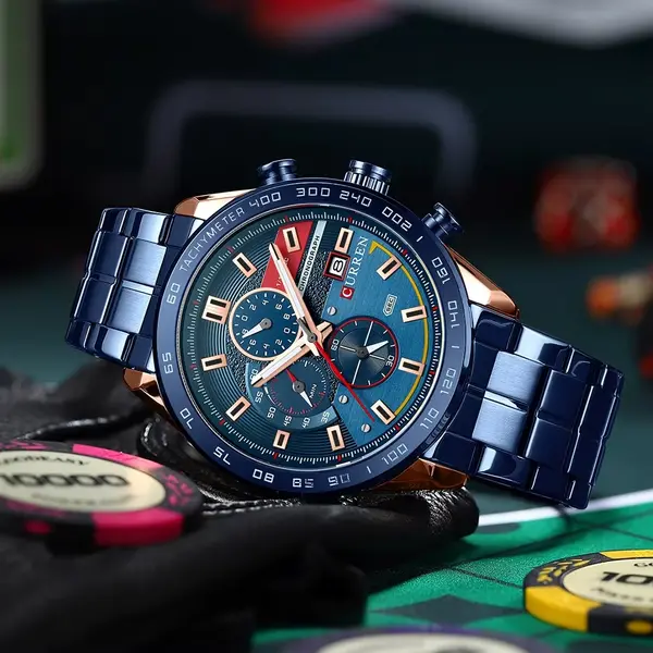 Curren 8410 Multifunction Stainless Steel Fashionable Men's Watch – Dial Color: Blue, Strap Color: Blue – View 4