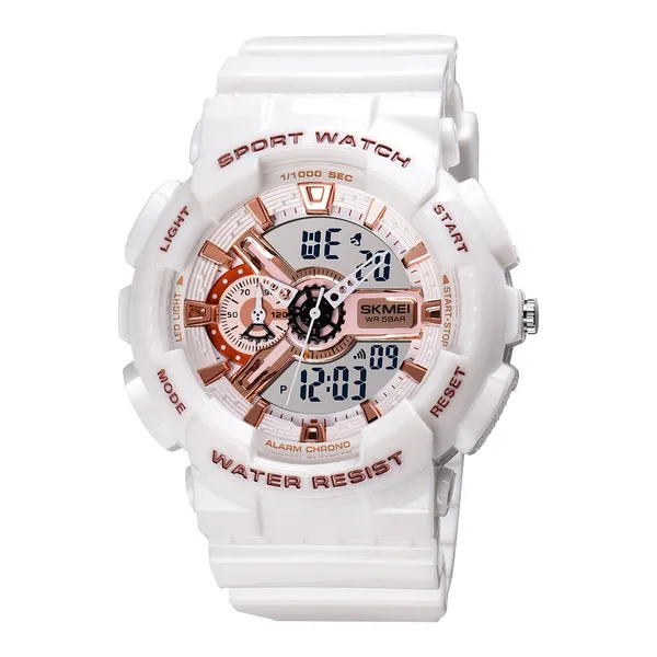 SKMEI 1688 Fashion Sport Waterproof Rubber Analog Digital Men's Watch – Dial Color: White, Strap Color: White – View 1