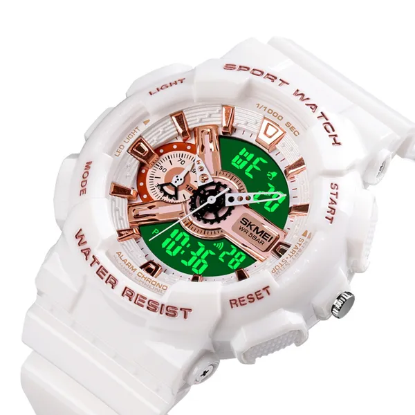 SKMEI 1688 Fashion Sport Waterproof Rubber Analog Digital Men's Watch – Dial Color: White, Strap Color: White – View 2