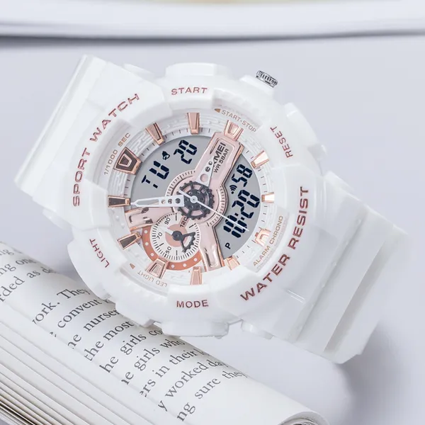 SKMEI 1688 Fashion Sport Waterproof Rubber Analog Digital Men's Watch – Dial Color: White, Strap Color: White – View 3