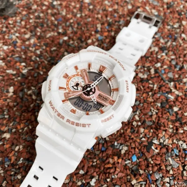 SKMEI 1688 Fashion Sport Waterproof Rubber Analog Digital Men's Watch – Dial Color: White, Strap Color: White – View 4