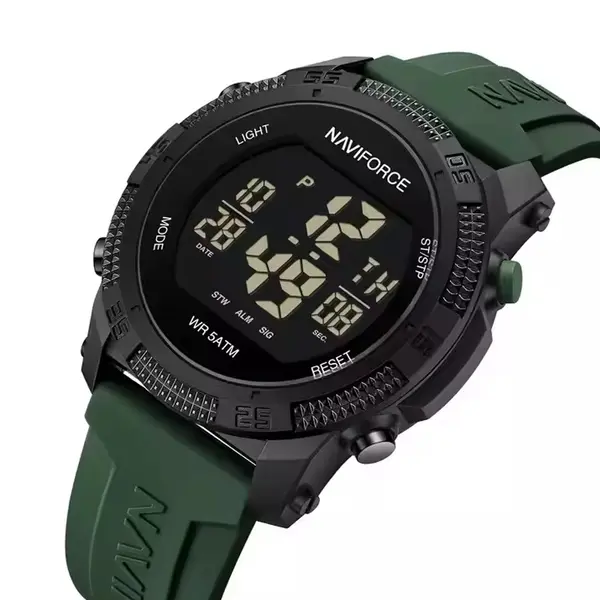 NAVIFORCE NF7104 Luminous Silicone Digital Acrylic Men's Watch  – Dial Color: Black, Strap Color: Green  – View 3