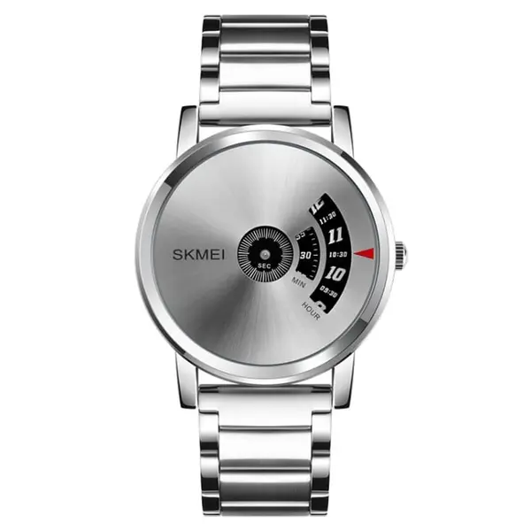 SKMEI 1260 Creative Pointer Stainless Steel Casual Men's Watch – Dial Color: Silver, Strap Color: Silver – View 1