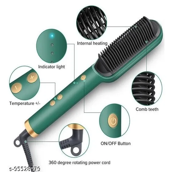 HQT-909B Comb Brush Hair Straightening Iron Built – Color: Green – View 2