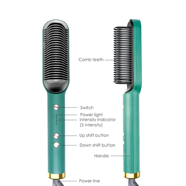 HQT-909B Comb Brush Hair Straightening Iron Built – Color: Green – View 3