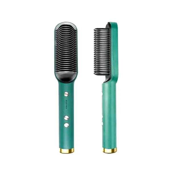 HQT-909B Comb Brush Hair Straightening Iron Built – Color: Green – View 1