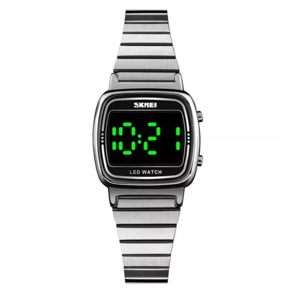 SKMEI 1543 LED Digital Women's Watch – Dial Color: Black, Strap Color: Silver – View 1
