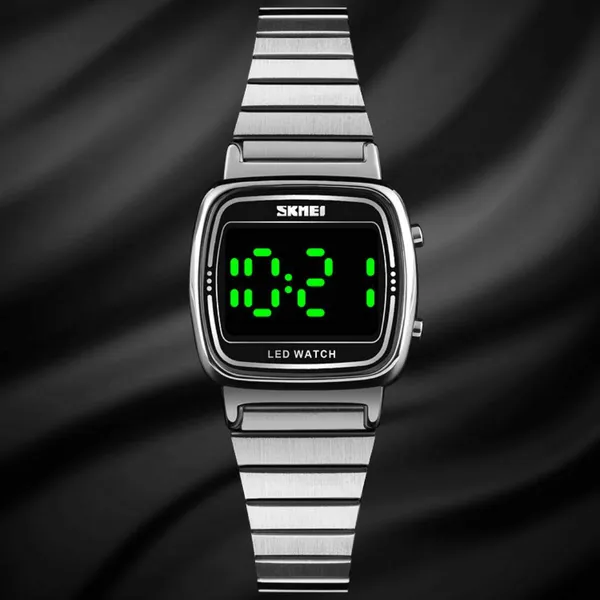 SKMEI 1543 LED Digital Women's Watch – Dial Color: Black, Strap Color: Silver – View 3