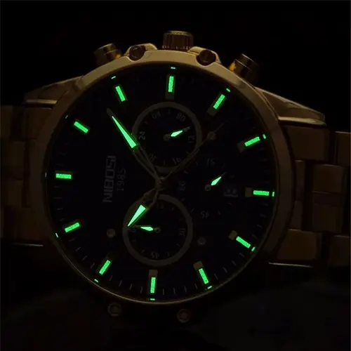 Nibosi 2565 High Quality Stainless Steel Analog Men's Watch – Dial Color: Black, Strap Color: Gold – View 5
