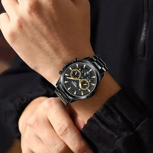 Nibosi 2565 High Quality Stainless Steel Analog Men's Watch – Dial Color: Black, Strap Color: Black – View 4