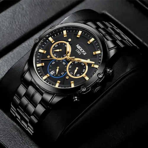 Nibosi 2565 High Quality Stainless Steel Analog Men's Watch – Dial Color: Black, Strap Color: Black – View 3