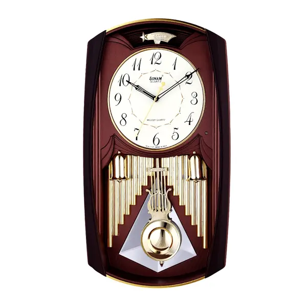 Sonam 5137 SST Pendulum Musical Wall Clock Various Color Range – Color: Brown – View 1
