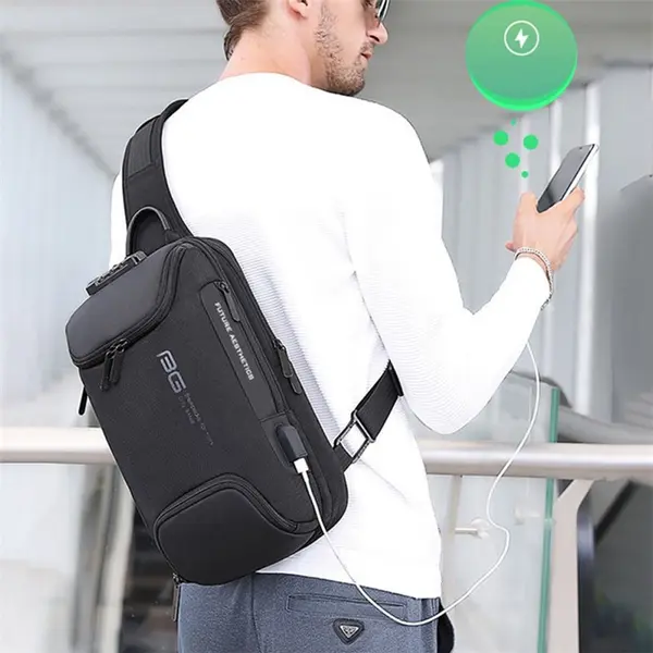 BANGE BG-7082 Anti-theft Waterproof TSA Lock Cross body Bag with External USB Port – Color: Black – View 3