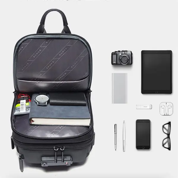 BANGE BG-7082 Anti-theft Waterproof TSA Lock Cross body Bag with External USB Port – Color: Black – View 2