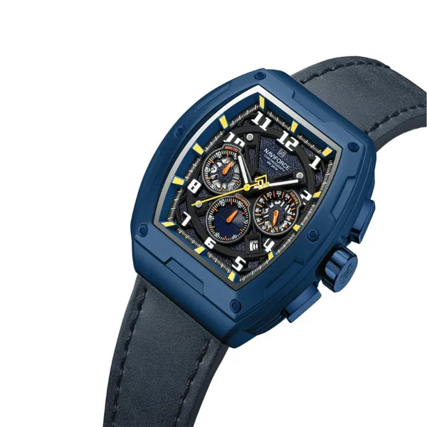 Naviforce 8053 High Quality Genuine Leather Straps Chronograph Men's Watch – Dial Color: Blue, Strap Color: Blue – View 2
