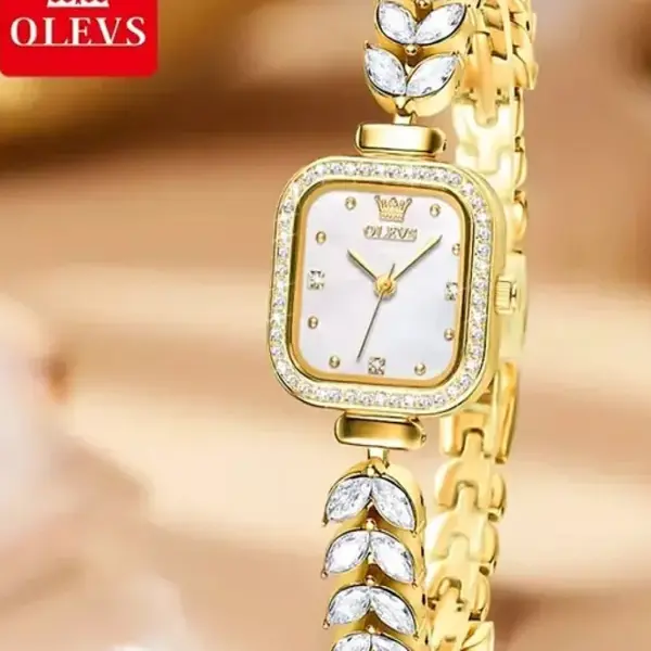Olevs 9987 New Quartz Daimond Mermaid Stainless Steel Wrist-Watche – Dial Color: Gold, Strap Color: Gold  – View 3