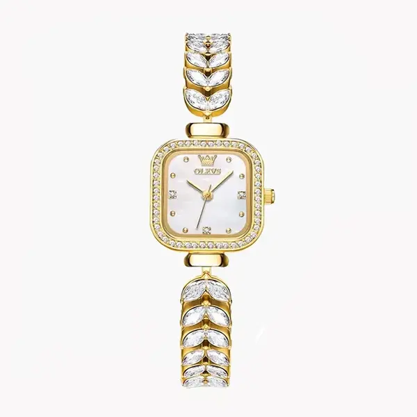 Olevs 9987 New Quartz Daimond Mermaid Stainless Steel Wrist-Watche – Dial Color: Gold, Strap Color: Gold  – View 1