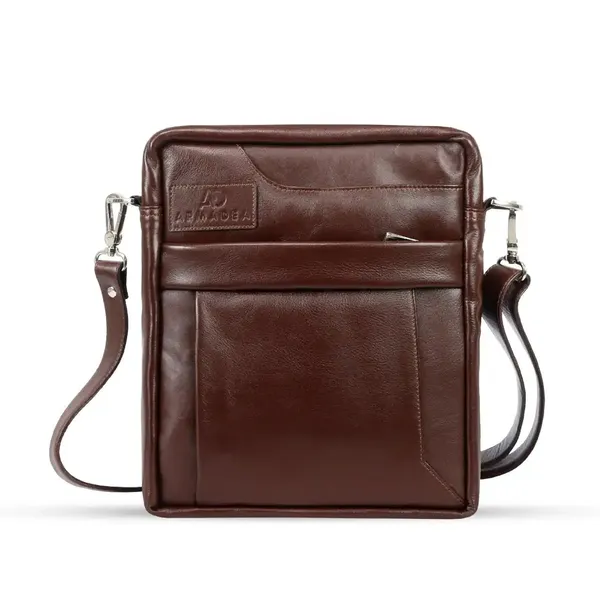 Messenger Bag For Men with Waterproof Genuine Leather – Color: Black – View 1