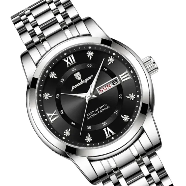 Poedagar 936 Fashion Luminous Quartz Men's Watch – Dial Color: Black, Strap Color: Silver – View 2