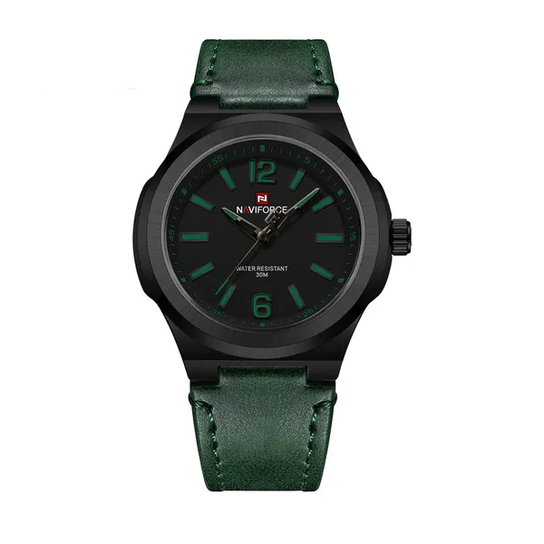 NAVIFORCE NF9233 Genuine Leather Strap Quartz Comfortable Men's Watch – Dial Color: Green, Strap Color: Green – View 1