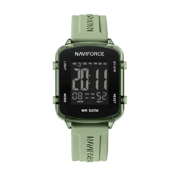 Naviforce 7120 Silicone Strap Multi-Functional Sport Fashion Digital Women Watch – Dial Color: Black, Strap Color: Green  – View 1