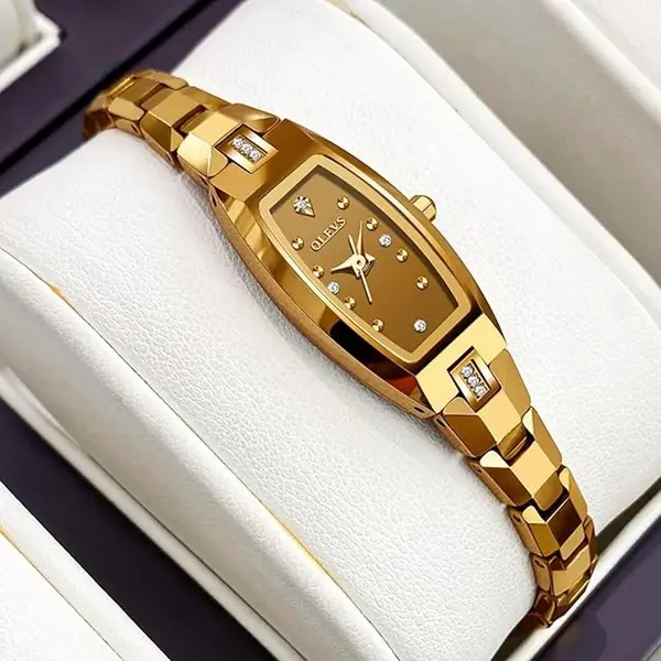 Olevs 5501 Slim Thin Japan Quartz Movement Woman’s Watch – Dial Color: Gold, Strap Color: Gold  – View 2
