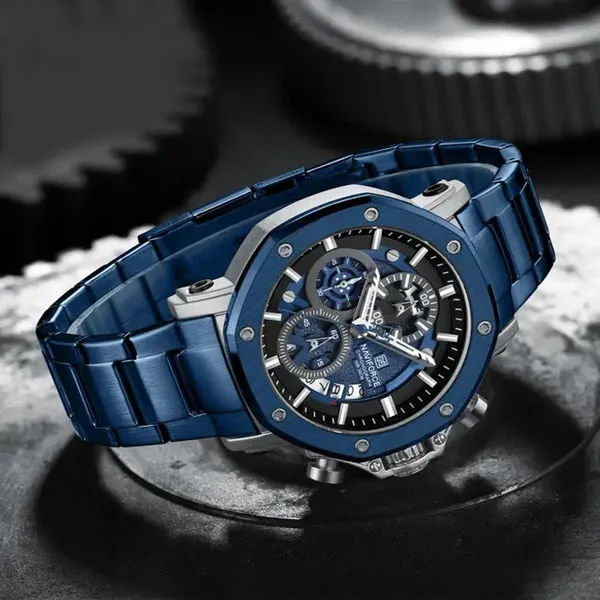 Naviforce 8065 High Quality Stainless Steel Luminous Men Watch – Dial Color: Blue, Strap Color: Blue – View 2