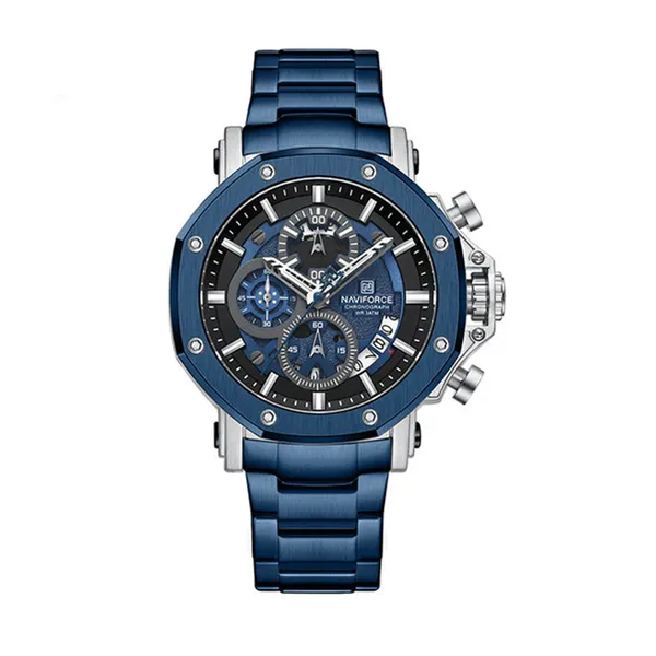 Naviforce 8065 High Quality Stainless Steel Luminous Men Watch – Dial Color: Blue, Strap Color: Blue – View 1