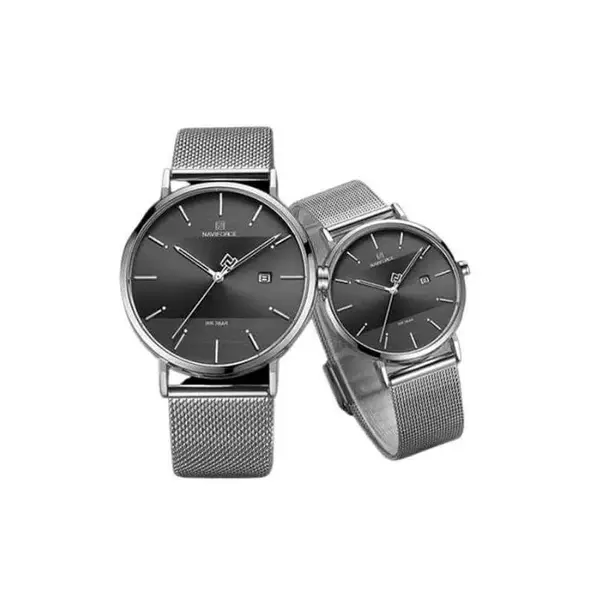 Naviforce NF3008 High Quality Stainless Steel Classic Quartz Fashion Couple's Watch – Dial Color: Black, Strap Color: Silver – View 3