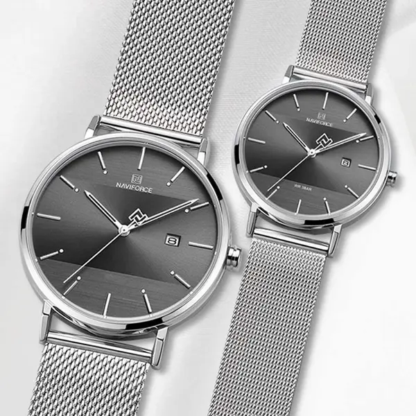 Naviforce NF3008 High Quality Stainless Steel Classic Quartz Fashion Couple's Watch – Dial Color: Black, Strap Color: Silver – View 4