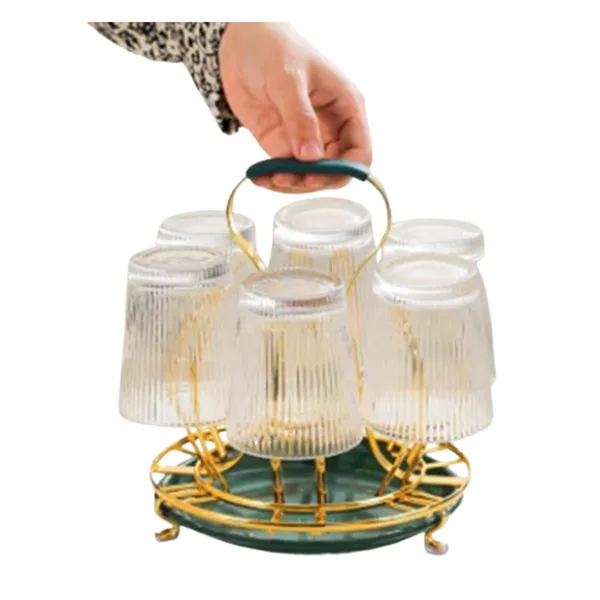 Golden Glass Stand With Drainer Green Tray Stainless Steel Kitchen Organizer 8x4 inch – View 3