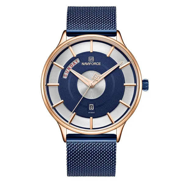 Naviforce NF3007 Luxury Stainless Steel Sports Men's Watch – Dial Color: Blue, Strap Color: Blue – View 1