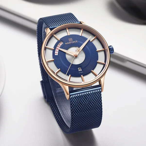 Naviforce NF3007 Luxury Stainless Steel Sports Men's Watch – Dial Color: Blue, Strap Color: Blue – View 3