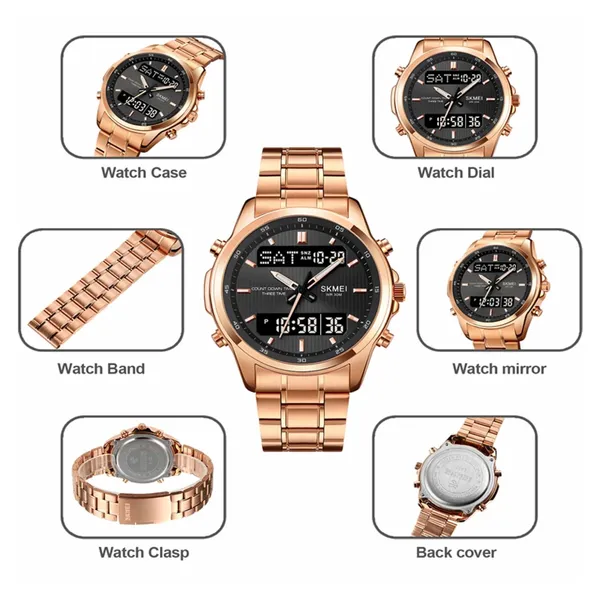 Skmei 2049 Analog Digital Dual Display Men's Watch – Dial Color: Black, Strap Color: Rose – View 3