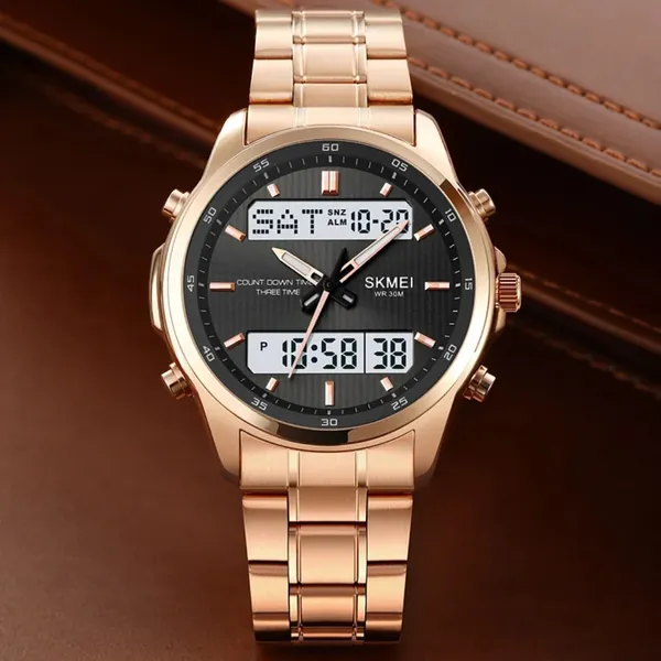 Skmei 2049 Analog Digital Dual Display Men's Watch – Dial Color: Black, Strap Color: Rose – View 4