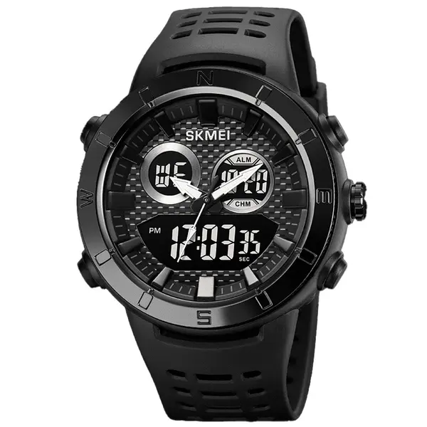 SKMEI 2014 Digital Analog Silicone Strap Waterproof Sporty Men's Watch – Dial Color: Black, Strap Color: Black – View 1