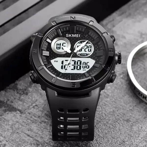 SKMEI 2014 Digital Analog Silicone Strap Waterproof Sporty Men's Watch – Dial Color: Black, Strap Color: Black – View 2