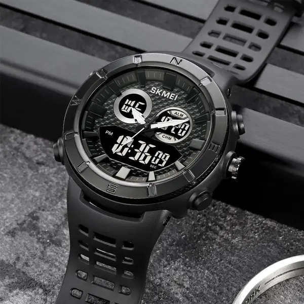 SKMEI 2014 Digital Analog Silicone Strap Waterproof Sporty Men's Watch – Dial Color: Black, Strap Color: Black – View 3