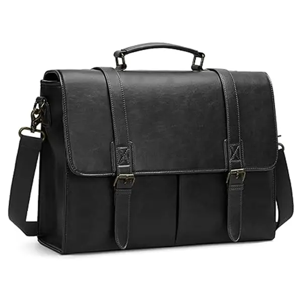 RAINSMORE Men Vintage Leather Waterproof Multicategory Office Bag – Color: Black – View 1