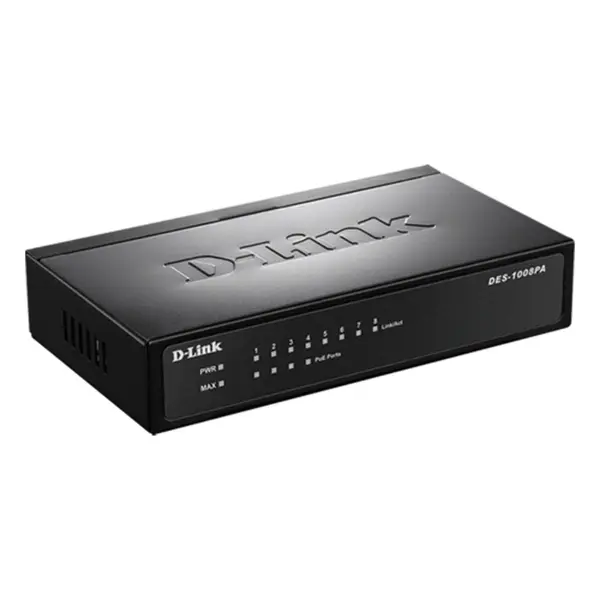 D-Link DES-1008P 8-Port Network Switch with 4 PoE Ports – View 2