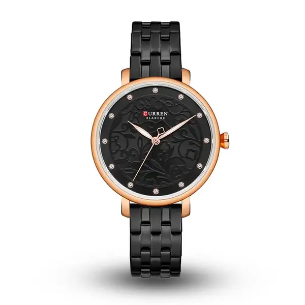 CURREN 9046 Stainless Steel Analog Watch For Women – Dial Color: Black, Strap Color: Black – View 1