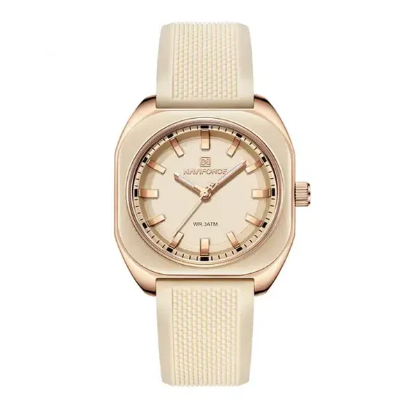 Naviforce 5061 Slim Analog Silicone Strap Casual Men's Watch – Dial Color: White, Strap Color: White – View 1