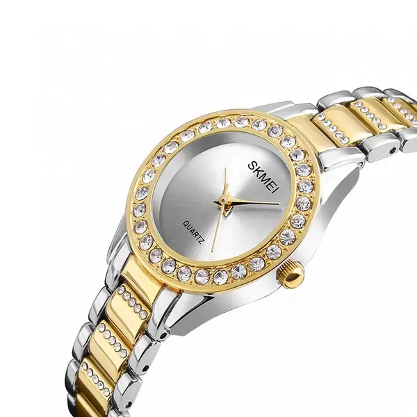 SKMEI 1262 Women Stainless Steel Strap Quartz Watch – Dial Color: Silver, Strap Color: Gold  – View 2