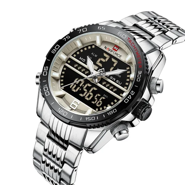 NAVIFORCE NF9195 Stainless Steel Dual Time Men's Watch – Dial Color: Grey, Strap Color: Silver – View 2