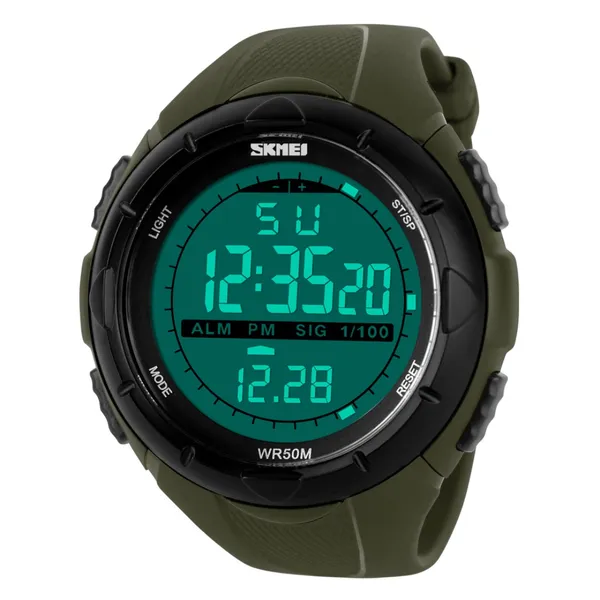 SKMEI 1025 Trend Function Waterproof Sports Men’s Watch – Dial Color: Black, Strap Color: Green  – View 1